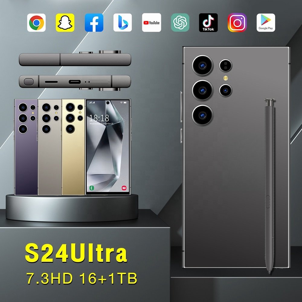 Hot selling Original S24 Ultra Android 14 Face unlock cell phone 7.3 inch HD Screen 16GB+1TB cellular 5G smart Mobile phones